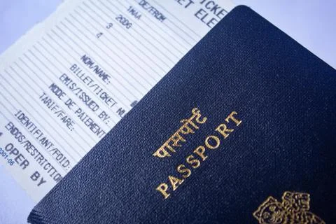 Valid travel document in flight boarding pass and passport. Stock Photos