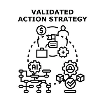 Validated action strategy process flowchart diagram Illustrazione stock