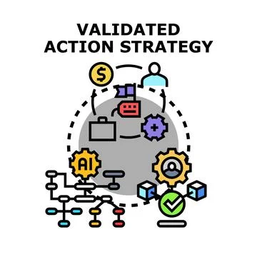 Validated action strategy process flowchart diagram Illustrazione stock
