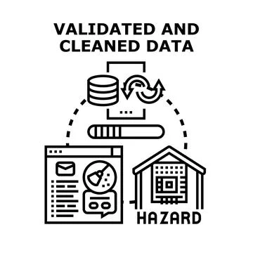 Validated and cleaned data processing concept hazard Stock Illustration