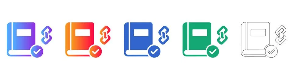 Validated Book and Reference Link Icon Set Stock Illustration