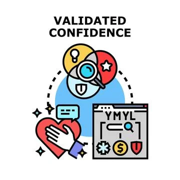 Validated confidence trust expertise online content quality Stock Illustration