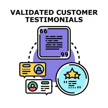 Validated customer testimonials providing rating and feedback Stock Illustration