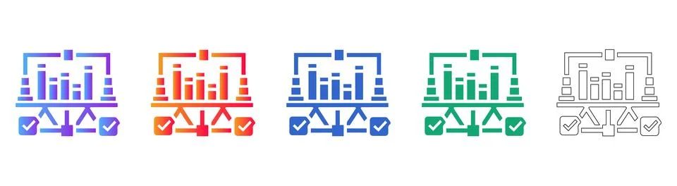 Validated Data Flow Chart Icons Set 库存插图