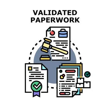 Validated paperwork process with approval and legal compliance Stock Illustration