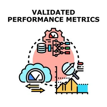 Validated performance metrics measuring data analysis process Stock Illustration