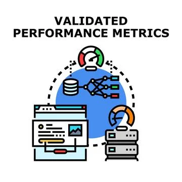 Validated performance metrics measuring data analysis process Stock Illustration