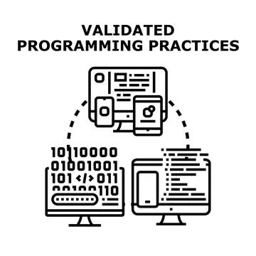Validated programming practices ensuring efficient software development Stock Illustration