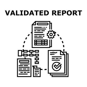 Validated report documents process workflow analysis Illustrazione stock