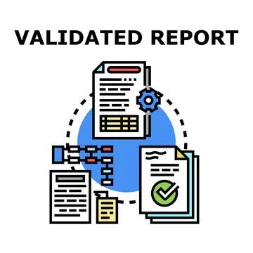 Validated report documents process workflow analysis Stock Illustration