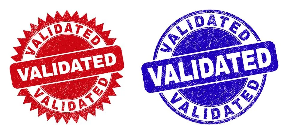 VALIDATED Round and Rosette Seals with Grunge Style Stock Illustration