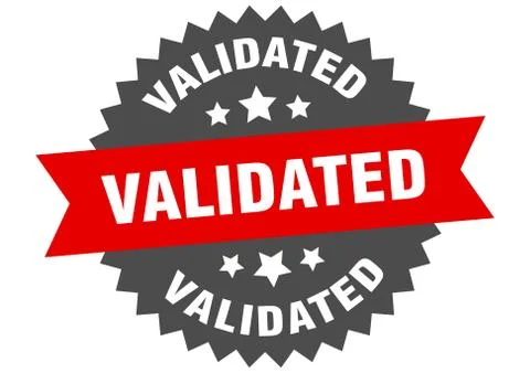 Validated round isolated ribbon label. validated sign Stock Illustration
