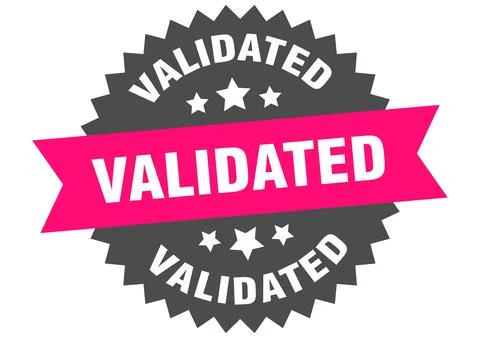 Validated. validated round pink label isolated on transparent background Stock Illustration