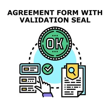 Validating agreement forms confirming business compliance process Stock Illustration