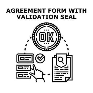 Validating agreement forms confirming business compliance process Stock Illustration