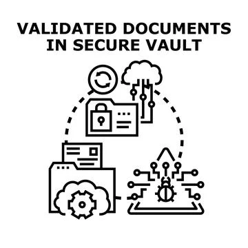 Validating and securing digital documents in a secure vault Stock Illustration