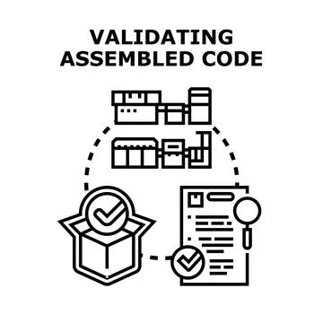Validating assembled code process for software development Stock Illustration