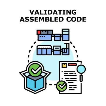 Validating assembled code process for software development Stock Illustration