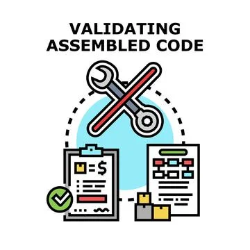 Validating assembled code with quality control mechanisms Illustrazione stock