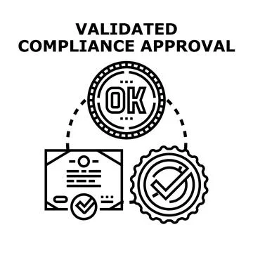Validating compliance approval process with official documents Illustrazione stock