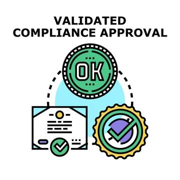 Validating compliance approval process with official documents Stock Illustration