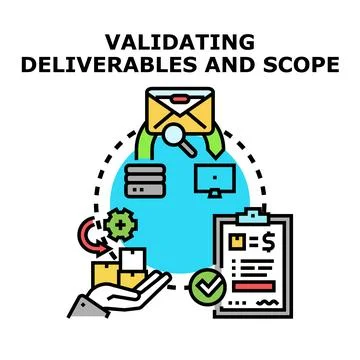 Validating deliverables and scope in project management Stock Illustration