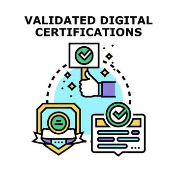 Validating digital certifications, qualifications, and quality standards Stock Illustration