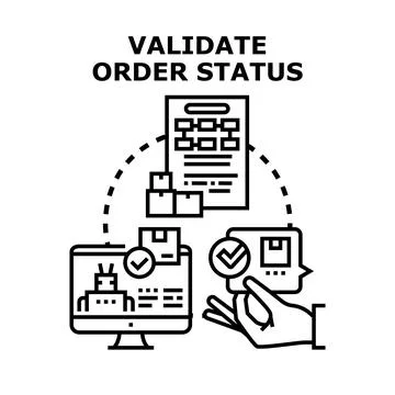 Validating e commerce order status and delivery process Stock Illustration