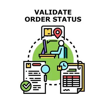 Validating order status checking delivery process Stock Illustration