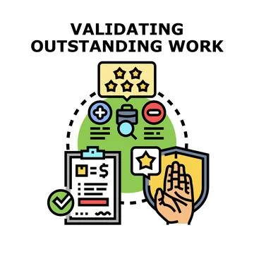 Validating outstanding work performance evaluation concept Stock Illustration