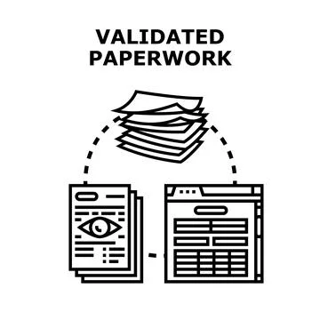 Validating paperwork concept for document management system Stock Illustration