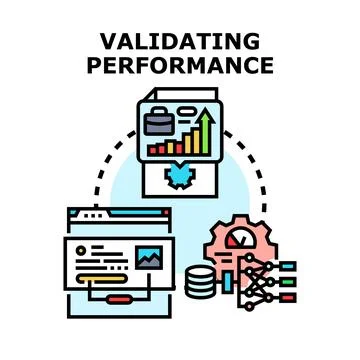 Validating performance measuring business data analysis metrics Stock Illustration