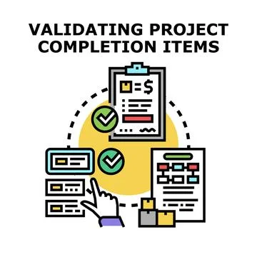 Validating project completion items for business management Illustrazione stock