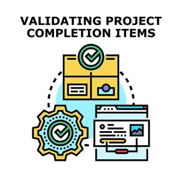 Validating project completion items process icon Stock Illustration