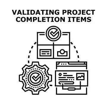 Validating project completion items process icon Stock Illustration