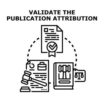 Validating publication attribution legal document certification Stock Illustration
