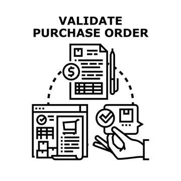 Validating purchase order for business transaction process Stock Illustration