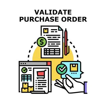 Validating purchase order for business transaction process Stock Illustration