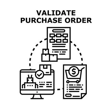 Validating purchase order documentation and automated workflow process Illustrazione stock