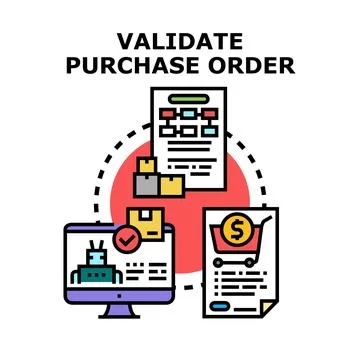 Validating purchase order documentation and automated workflow process Illustrazione stock