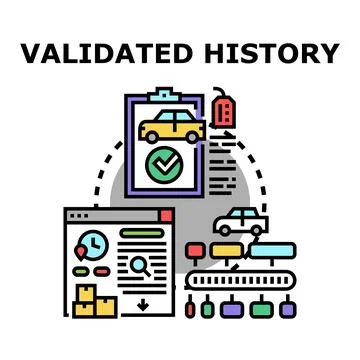 Validating used car history checking process Stock Illustration