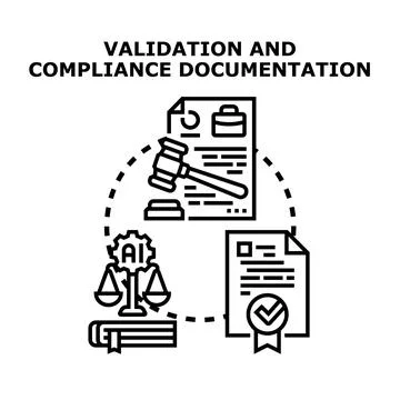 Validation and compliance documentation for ai regulations Stock Illustration