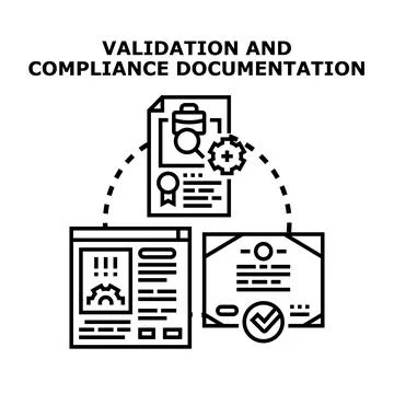 Validation and compliance documentation process with checklist and report Stock Illustration