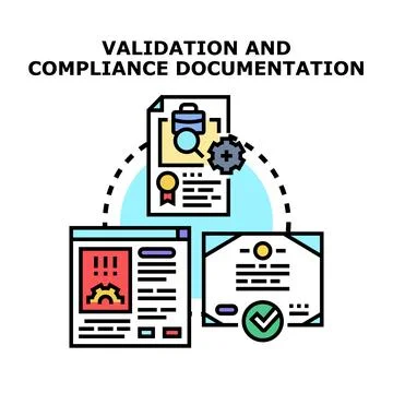 Validation and compliance documentation process with checklist and report Illustrazione stock