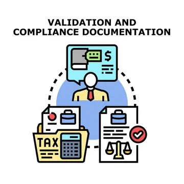 Validation and compliance documentation for tax and legal procedures Stock Illustration