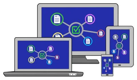 Validation concept on different devices Stockillustratie