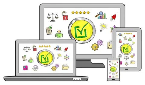 Validation concept on different devices Stock Illustration