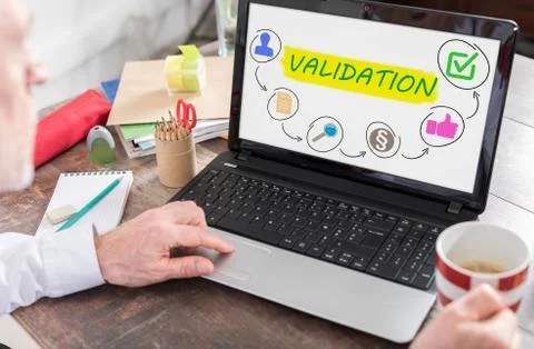 Validation concept on a laptop screen Stock Photos