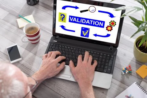 Validation concept on a laptop screen Stockfoto's