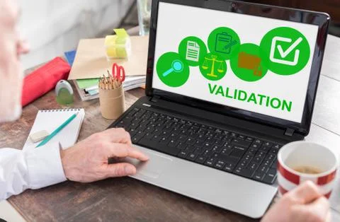 Validation concept on a laptop screen Stock Photos